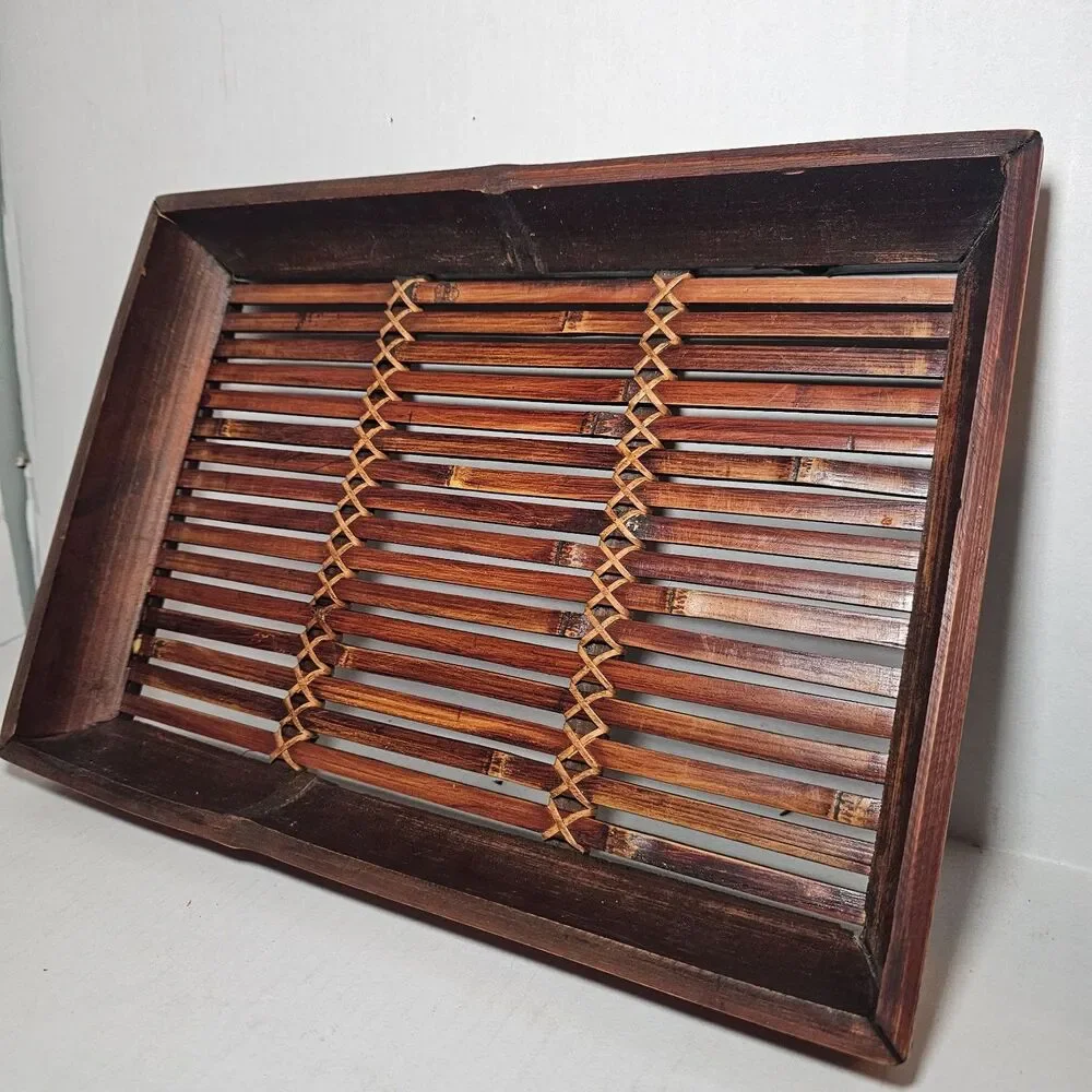 Cherry Red Bamboo Serving Tray Bohemian